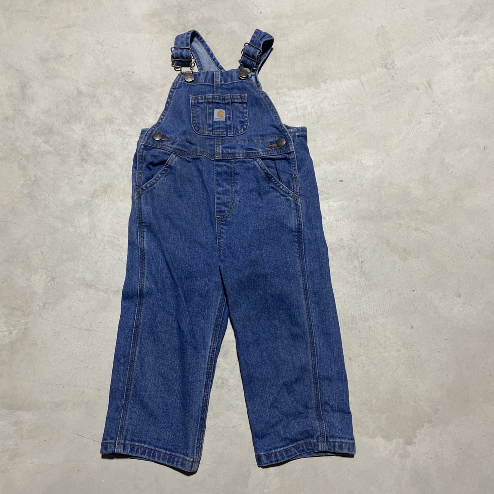 Carhartt Kids Size 2T Jean Overalls Blue Denim Adjustable Toddler Boys Unisex